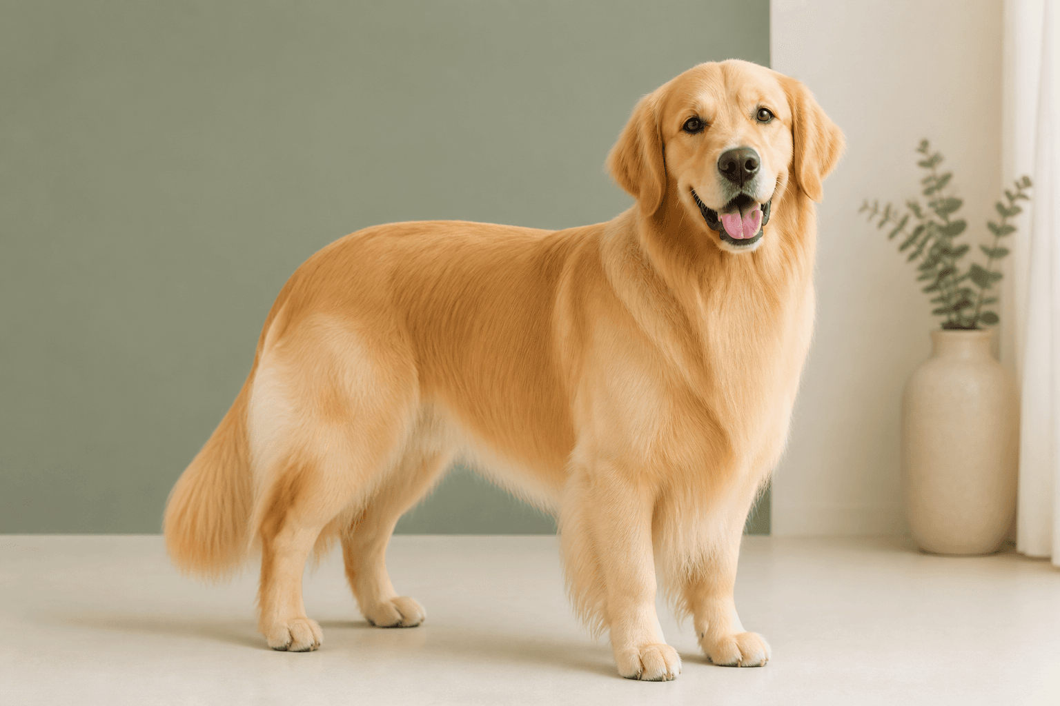 A well-groomed dog looking at the camera